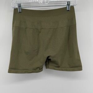 CELER Olive Green Ruched Seamless Workout Shorts Womens XL Nylon Spandex Blend